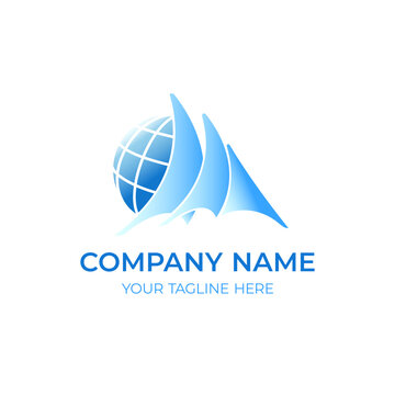 Globe and ship. Marine and world symbol or vector icon. Unique logotype design template company.