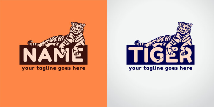 Lying tiger with an arrow. Vector logo for a company or organization, club emblem, symbol, sign. Vector illustration.