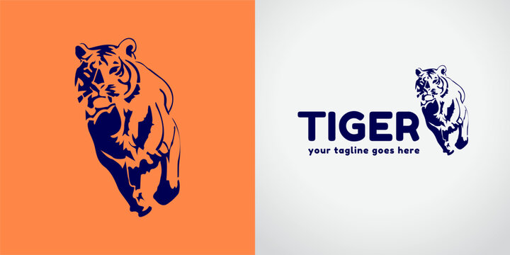 Running tiger modern vector logo. Logotype template for sports company or club. Vector illustration.
