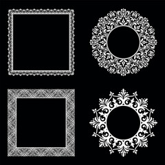 Set of decorative frames Elegant vector element for design in Eastern style, place for text. Floral black and white borders. Lace illustration for invitations and greeting cards.