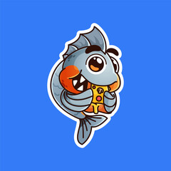 cute piranha fish eat pizza