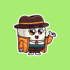 cute detective sushi giving welcome hand sign
