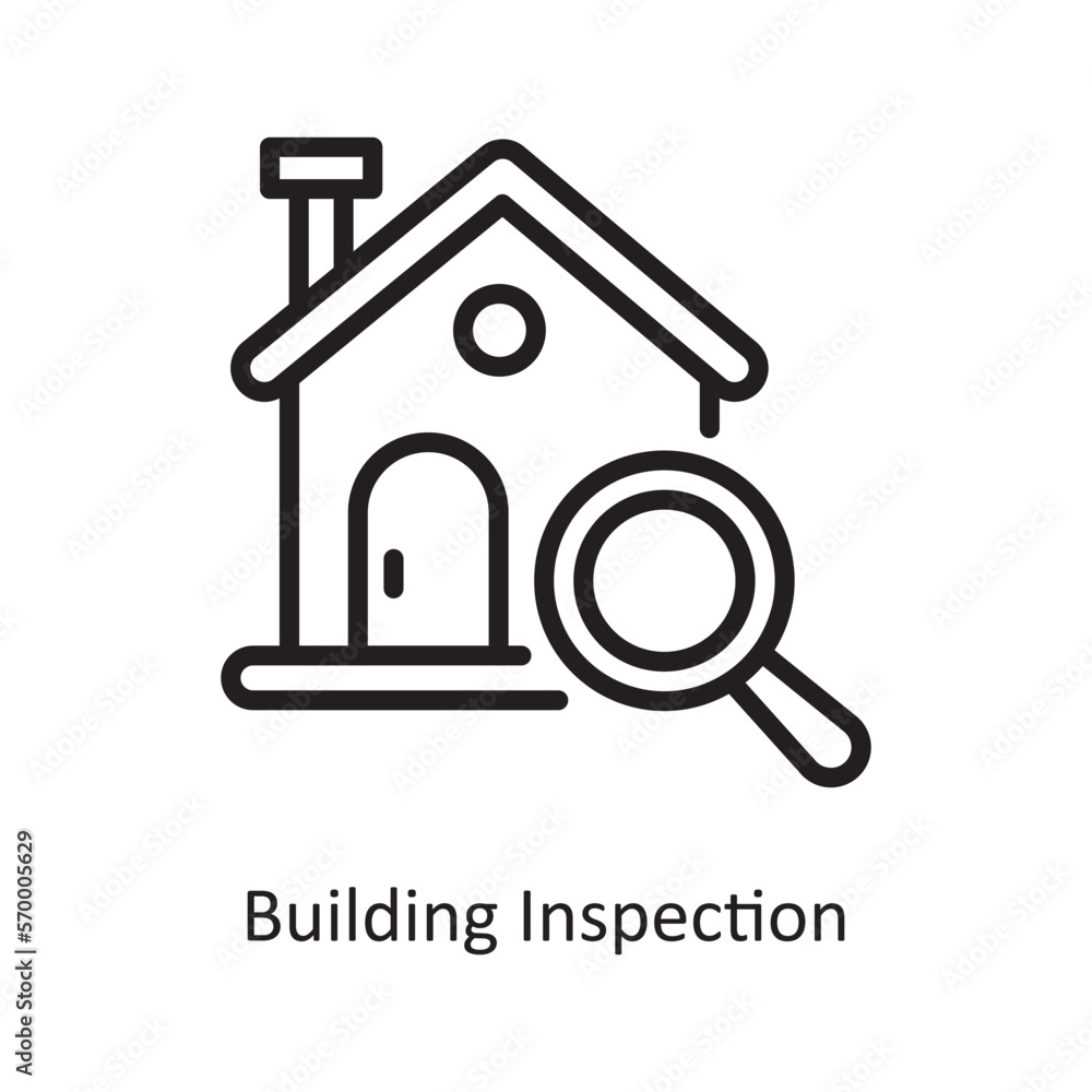 Poster building inspection vector outline icon design illustration. engineering symbol on white background 