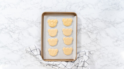 Panda shaped shortbread cookies with chocolate icing