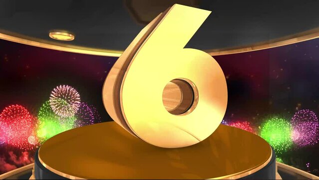 6th birthday animation in gold with fireworks background, 
Animated 6 years Birthday Wishes in 4K