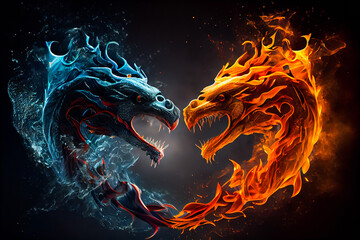 Two  fire breathing dragons.  Dragons fighting.  Generative AI.