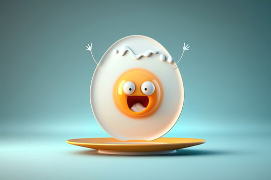 Cute 3D Cartoon Of Egg Character. Generative AI