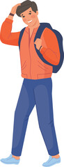 Obraz premium Happy young guy with backpack. Smiling student character