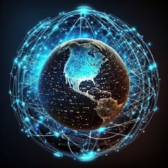 Obraz premium worldwide exchange, a global communication network encircling the planet Earth, generative ai