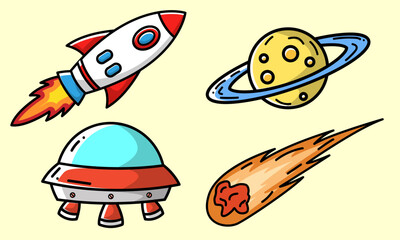 Set of space objects vector. It is suitable for logos, book content, children's content, knowledge, and so on.