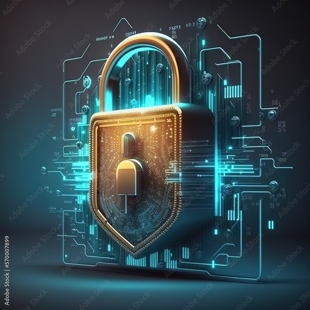 Poster cyber security.digital padlock icon,cyber security technology network and data protection technology