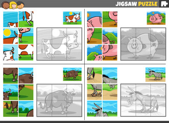 jigsaw puzzle game set with cartoon farm animals
