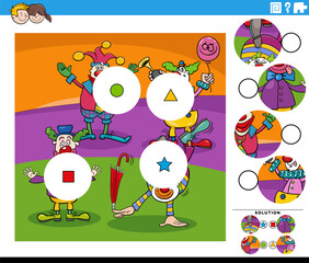 Obraz na płótnie Canvas match pieces game with comic clowns characters