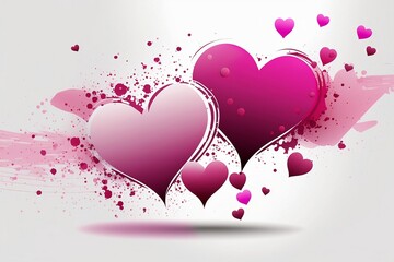 Pink hearts illustration on a white background - love heart for valentines day background - design banner.