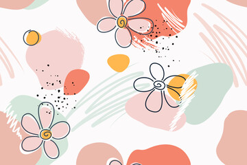 Modern abstract seamless
 pattern, minimalistic cover design. Printing on fabric, wallpaper, paper, packaging. Colorful cartoon geometric background, vector illustration