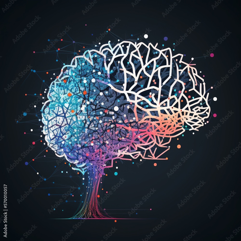 Poster smart intelligent communication. abstract brain with network and connection technology, generative a