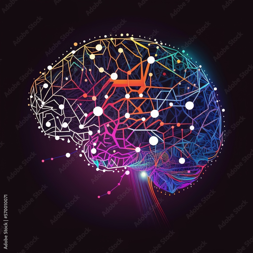 Poster smart intelligent communication. abstract brain with network and connection technology, generative a