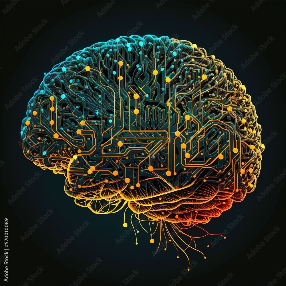 Poster smart intelligent communication. abstract brain with network and connection technology, generative a