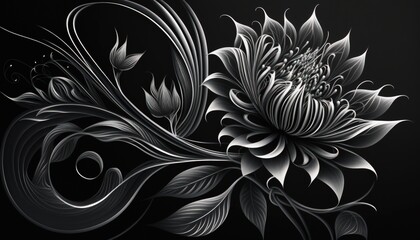 Spring Flowers Black and White Line Art Aesthetic Design