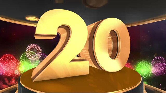 20th birthday animation in gold with fireworks background, 
Animated 20 years Birthday Wishes in 4K 