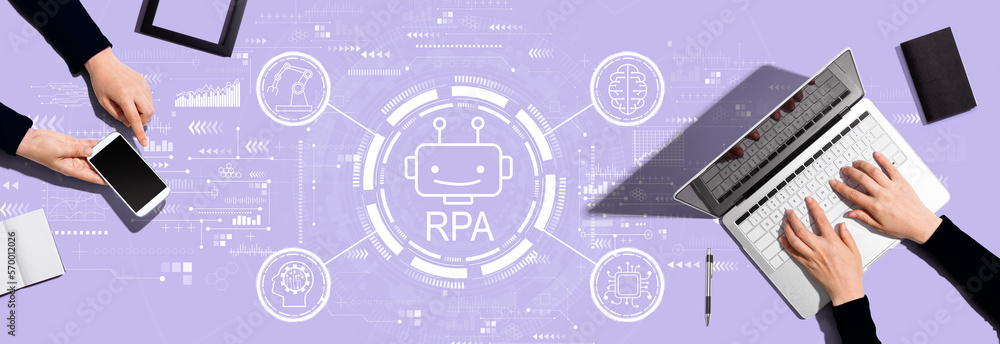 Poster robotic process automation rpa theme with two people working together