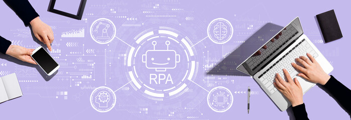 Robotic Process Automation RPA theme with two people working together
