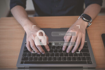 Programmer sign in on computer for coding program,Cyber security concept