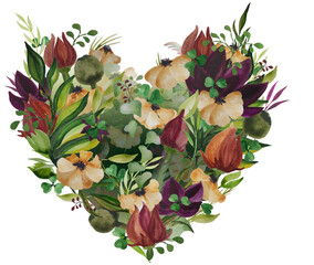 Floral watercolor heart bouquet