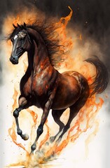 Pastel Drawing of a fire horse galloping 