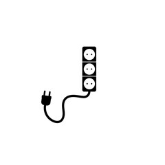 Electric extension cord and light switch icon isolated on black background.