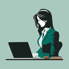 business woman in office working on laptop empowering