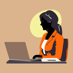 business woman in office working on laptop empowering