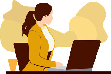 business woman in office working on laptop empowering