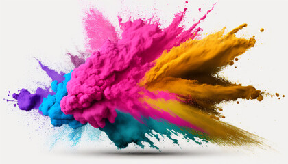 Fototapeta na wymiar Holi powder Color splash paints isolated on white background colorful explosion, Generative ai
