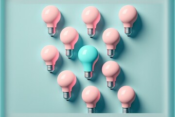 The minimal idea of  pink light bulbs with a blue bulb. technology education energy innovation concept. Generative AI