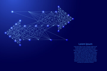 Arrows, exchange finance symbol concept, cyber currency from futuristic polygonal blue lines and glowing stars for banner, poster, greeting card. Low poly concept. Vector illustration.