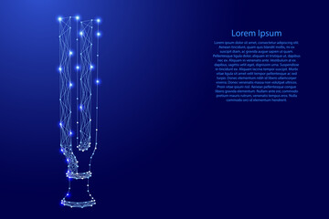 Tuning fork, tool for tuning musical instruments, from futuristic polygonal blue lines and glowing stars