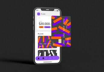 Mobile Phone with Bank Card Mockup