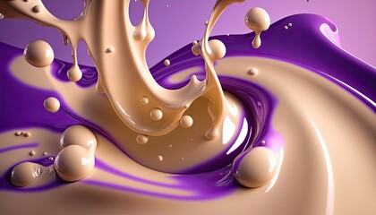 Creamy and thick liquid purple and white splashing on color background. Generative AI