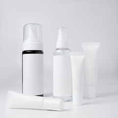 cosmetic laboratory research and development . science bio skincare cream serum product with leaves. natural organic beauty cosmetics concept. cosmetology. 