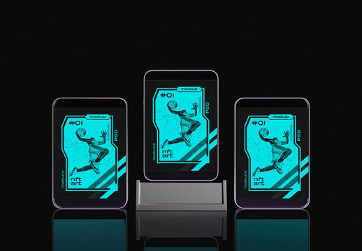 Three NFT Digital Art Frames Mockup