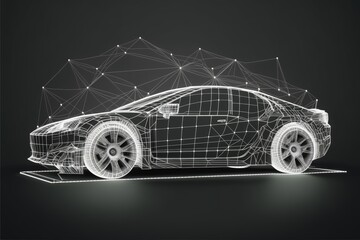 Illustration of electric car in dark background. Generative AI illustration.
