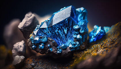 Blue Sapphire crystal. Gem macro photography created with Generative AI