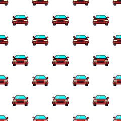 Small red pixel cars isolated on white background. Cute seamless pattern. Vector simple flat graphic illustration. Isolated object on a white background. Isolate.