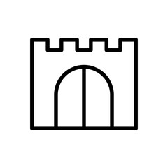 Castle gate icon. Black contour linear silhouette. Front view. Editable strokes. Vector simple flat graphic illustration. Isolated object on a white background. Isolate.