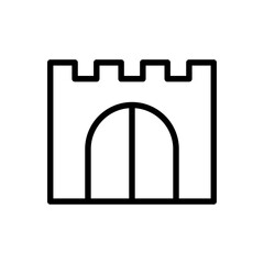 Castle gate icon. Black contour linear silhouette. Front view. Editable strokes. Vector simple flat graphic illustration. Isolated object on a white background. Isolate.