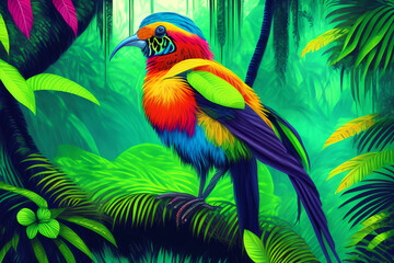 Obraz premium Colorful Bird in Jungle, Generative AI Illustration