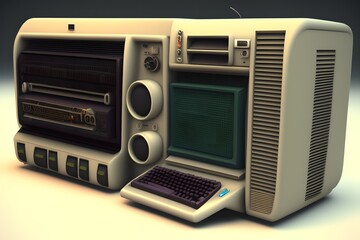 Obraz premium Old Retro Computer, Generative AI Illustration
