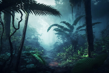 tropical forest in the night digital art