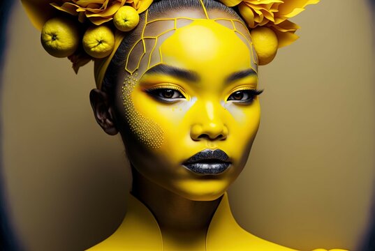 Futuristic Lemon Queen. Generative AI, non-existent person.	